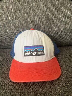 Patagonia Blue Mesh Trucker Hat with Red Bill